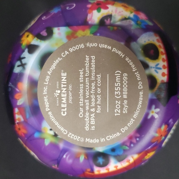 Clementine Paper NWT 12 oz. Insulated Stainless Tumbler, Sugar Skull Floral - Picture 6 of 6
